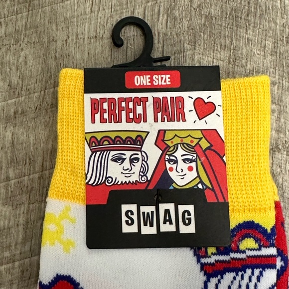Men’s Women’s Adult Swagsoxers King of Hearts Swag Crew Socks Fun Pattern NWT - Picture 3 of 4